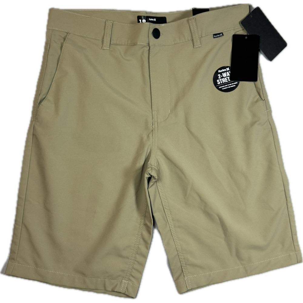 NWT Hurley Shorts Boys Size 18 Khaki 2-Way Stretch Dri Performance Gorpcore